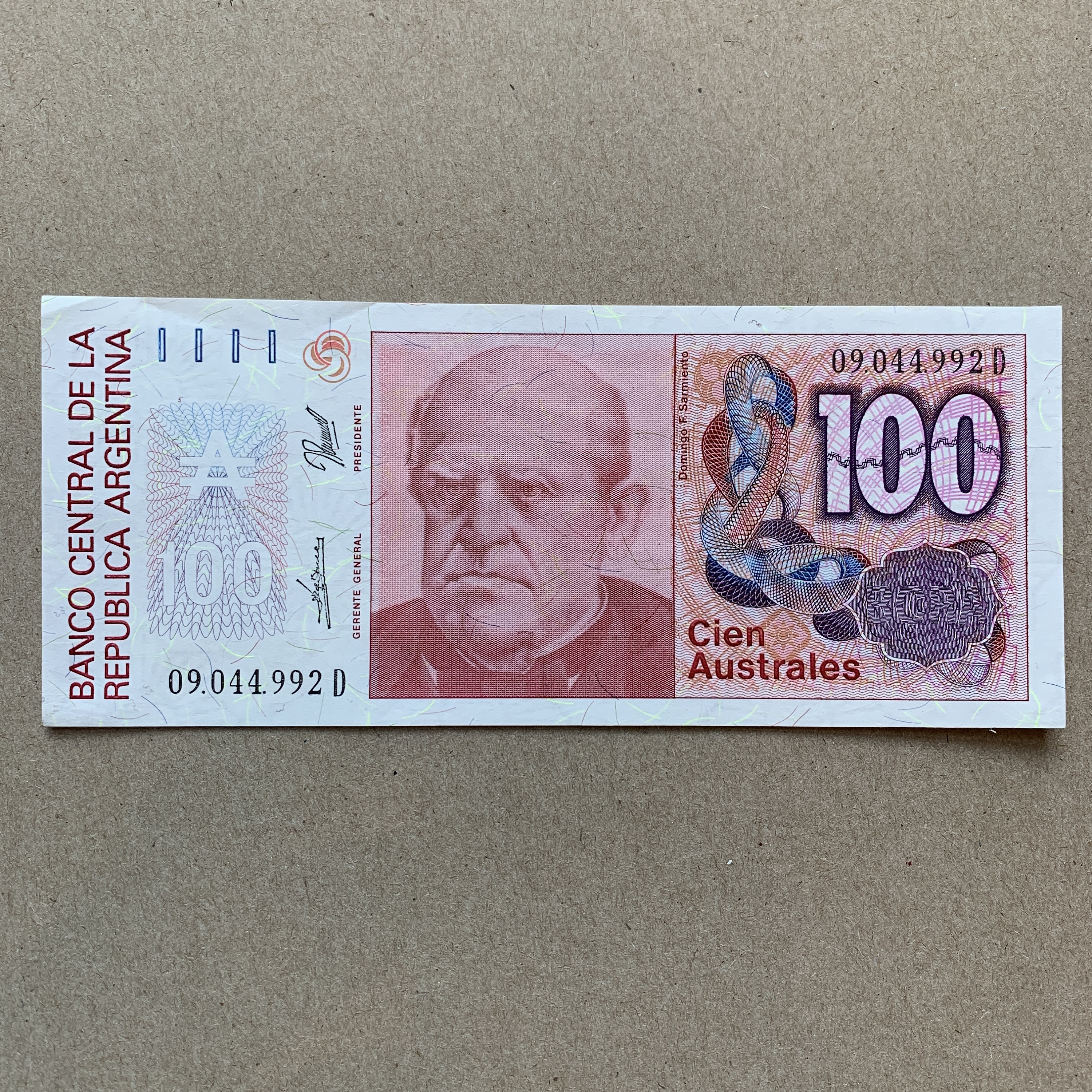 Argentinian 100 Australes (1985-91) Banknote. Billetes South America. Argentina Currency, Domingo Sarmiento Notes, Bills, Pesos. Memorabilia