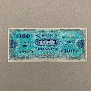 Used Allied Military Currency AMC, 1944 France 100 Franc, issued by the Allied powers during World War II. French, Banknotes. WW2. France