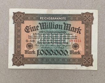 1923 Deutsche Hyperinflation Eine Million Mark Deutschland Geldschein. Deutschland Währung. Vor WW2, WWII. Post WW1, WWI, Notizen, Rechnungen.