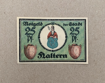 German Notgeld. 1921 25 Pfennig. Please read the details. Small Germany Note, Currency. WWI Memorabilia. Lack of Coinage