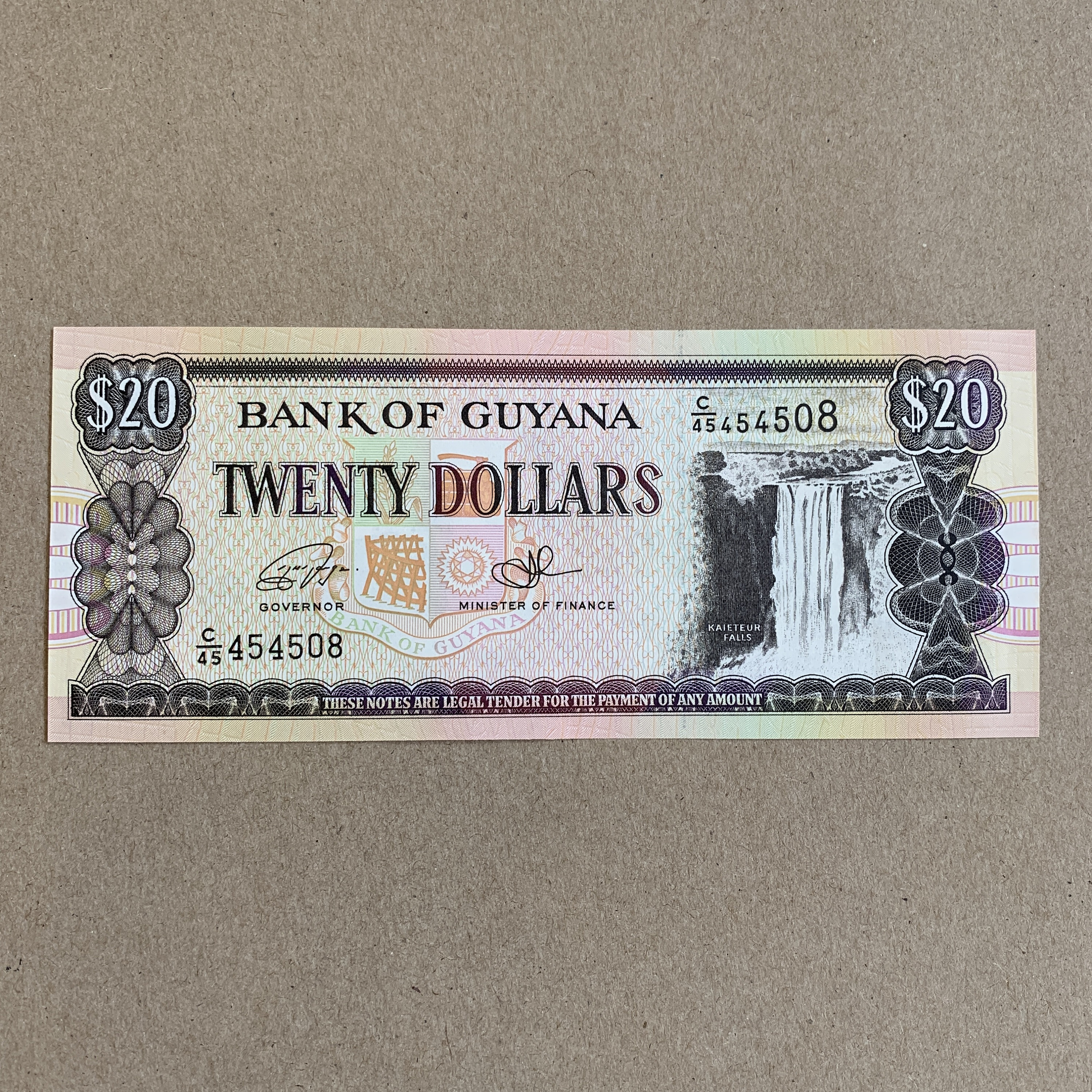 1996 Guyana 20 Dollars Banknote. Guyanese Currency.