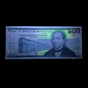 Cincuenta (50) MEXICO Pesos RARE in perfect condition. Benito Pablo Juárez García, Notes, Bills Back, Temple and Zapotec figural Rrn. UV   
