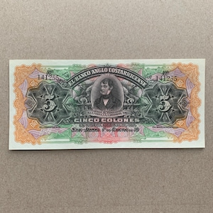 1919 1919 großer Costa Rica 5 Colorn Geldschein Plektrum Währung von Costa Rica. Billetes del Mundo. Welt Papiergeld Erinnerungsstücke.