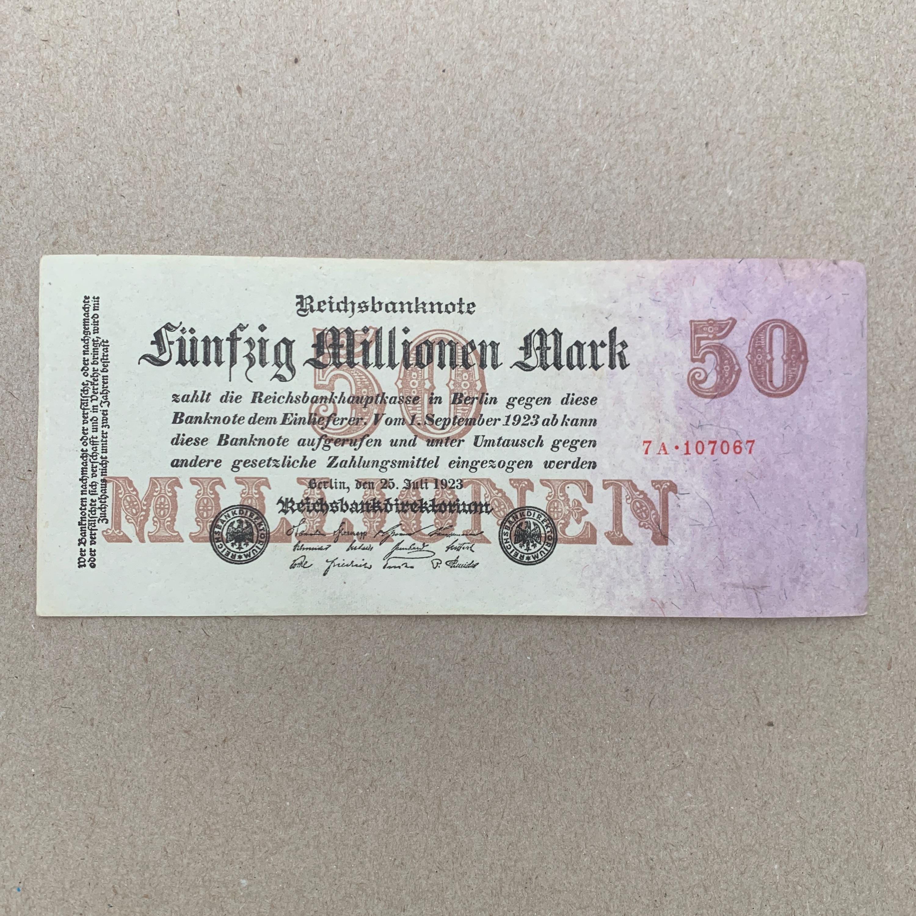 Historic 50 Million German Mark (1923) Banknote. Germany