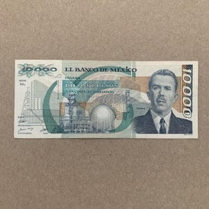 10000 (Diez Mill) MEXICO Pesos Very RARE in Used condition Banknote. Mexican Currency. Lazaro Cardenas  . Coyolxauhqui stone Bills Notes 