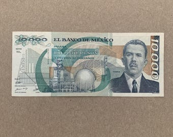 10000 (Diez Mill) MEXICO peso&#39;s Zeer ZELDZAAM in gebruikte staat bankbiljet. Mexicaanse munteenheid. Lazaro Cardenas. Coyolxauhqui-steen: bankbiljetten 