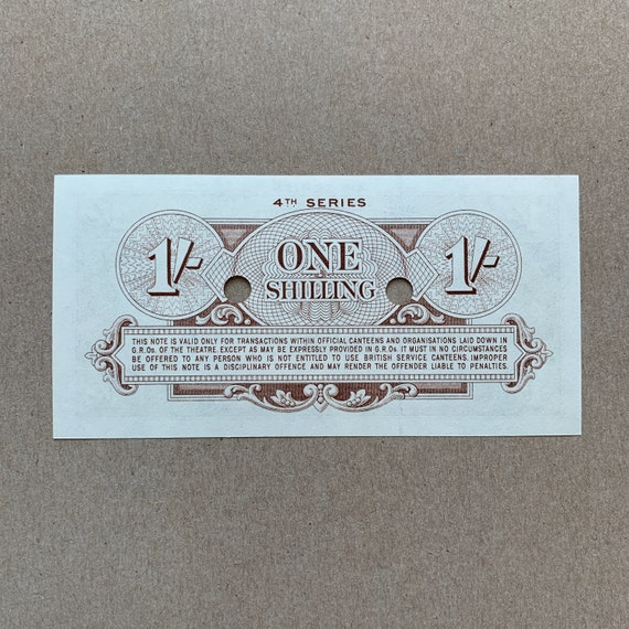 Canceled British Armed Forces 1962 One Shilling Banknote
