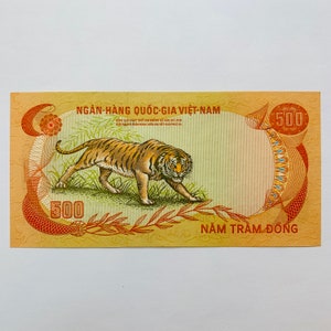 Iconic TIGER Note. Vietnam War Era South Vietnamese 500 Dong Banknote. Asian Currency.  Viet Nam Paper Money. Memorabilia. Artistic Bill.