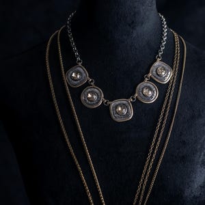 Baroque Statement Necklace, Vintage Gold Layered Necklace, Elegant Evening Jewelry, Upcycled Vintage Tassel Necklace, Formal Event Piece