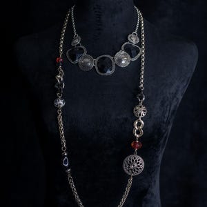 Antique Baroque Necklace, Vintage Inspired Statement Necklace, Upcycled Vintage Layered Jewelry, Black Stone Classic Necklace