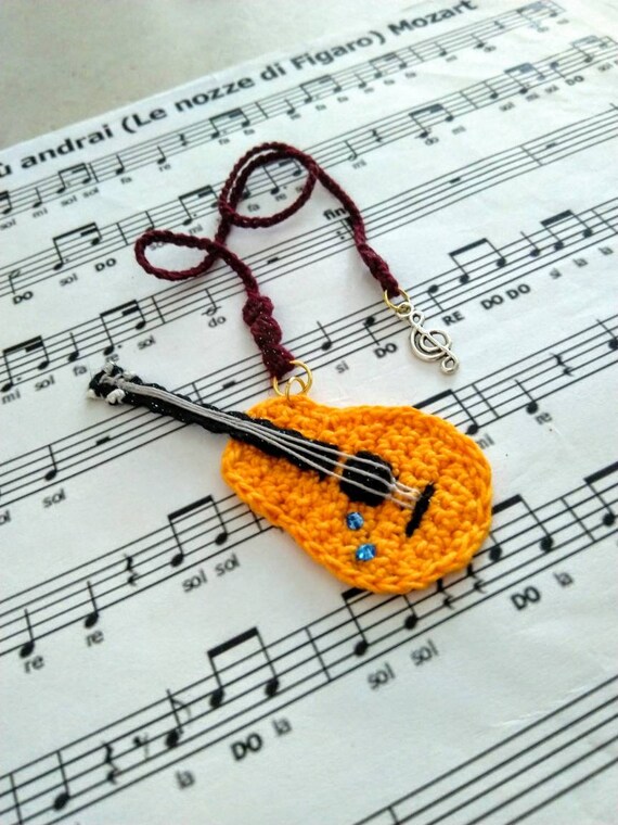 Bookmark Guitar Knitted Crochet In Yellow Black And Dark Etsy