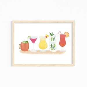 Cocktail Bar Art Print, Cocktail Lover Poster, Cocktail Illustration Print, Cute Bar Decor, Colorful Wall Art, Kitchen Decor, Cocktail Gift