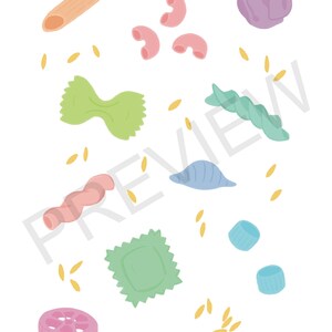 Rainbow Pasta Wall Art Print, Cute Illustration Print, Posters With Food, Kitchen Wall Art, Colorful Print, Food Print Art, Digital Download image 2