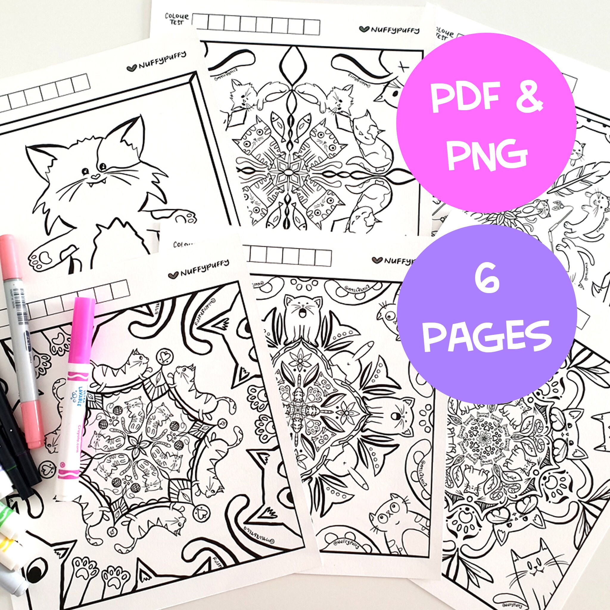 Cat Coloring Pages 6 Cat Coloring Pages Coloring book for | Etsy