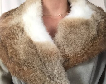 Fur collar belted tan wool coat