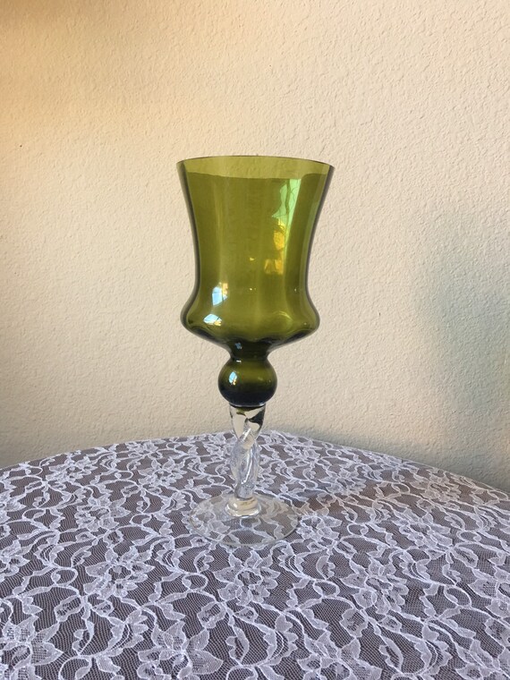 Large Vintage Decorative Goblet Style Green Wine Glass Vase Etsy