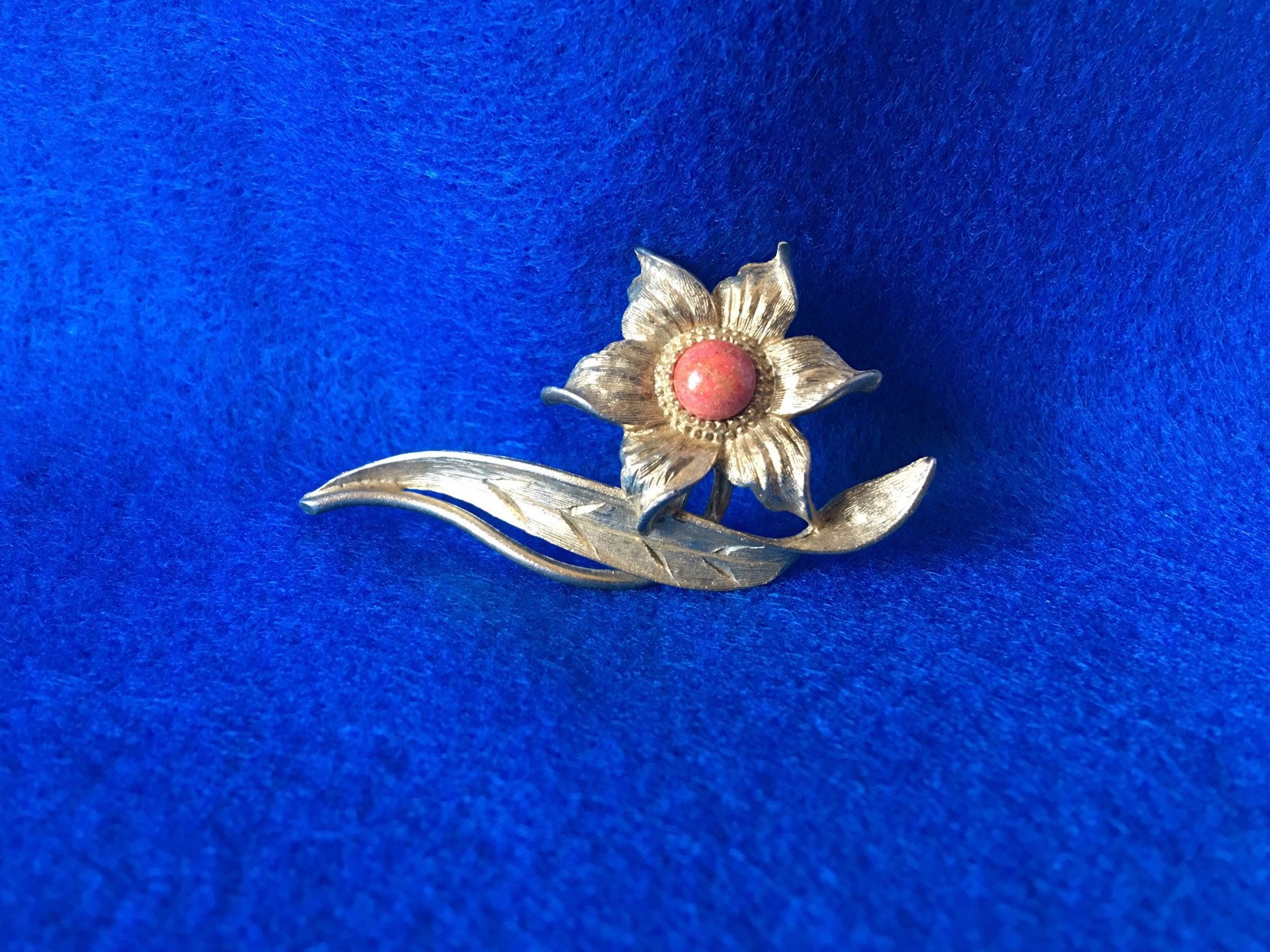 Vintage Sunflower Brooch With Coral Center Signed Mamselle Etsy UK