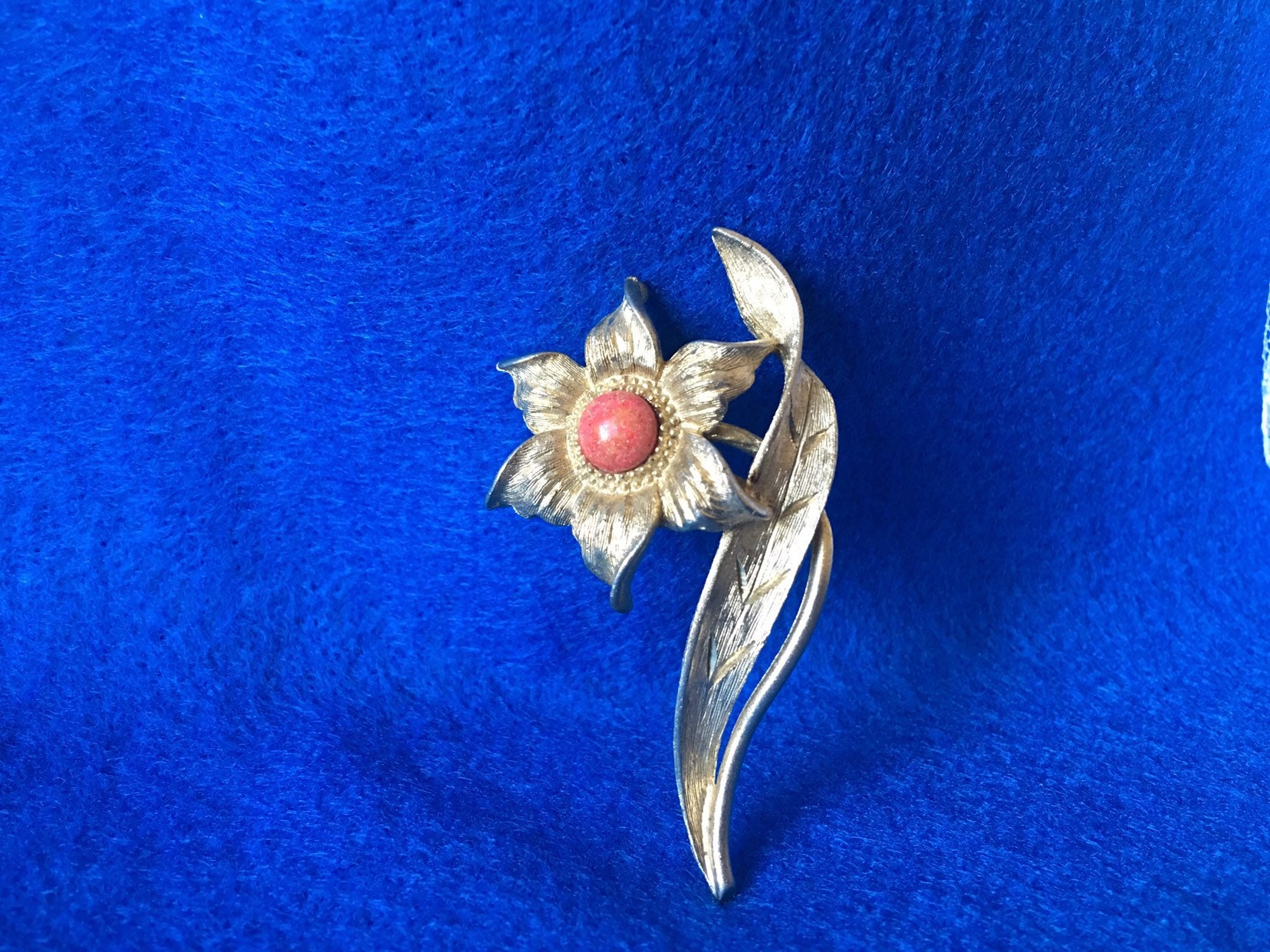 Vintage Sunflower Brooch With Coral Center Signed Mamselle Etsy UK