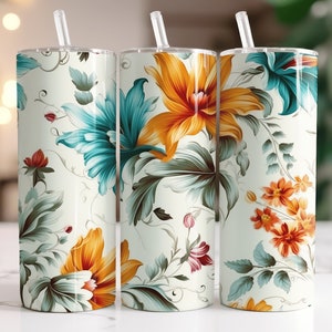 Creative and Magical 20 oz Tumbler Wrap Design - Tropical Flowers, Skinny, Floral Tumbler, Straight and Tapered PNG