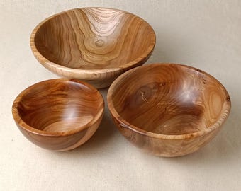 Salvaged English Elm Bowl Set – Natural Beeswax Finish, Serving Condiment Bowls