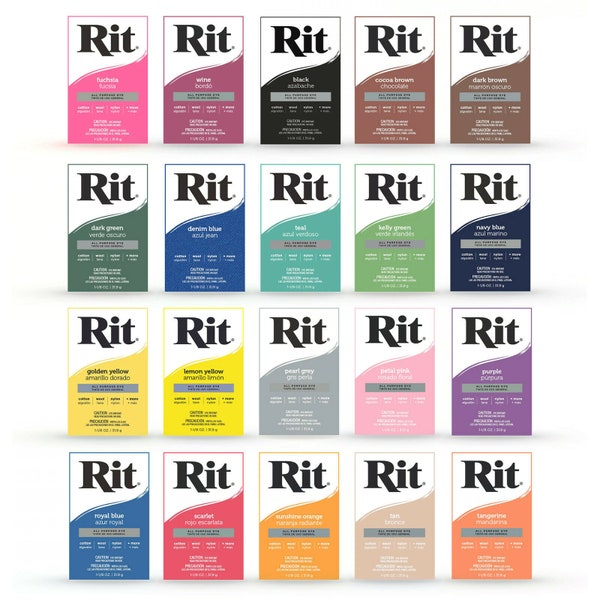 Rit Powder Dye - All Purpose Fabric Dye , Convient aux tissus, plastiques, Nylon - Toutes les couleurs , 1 paquet