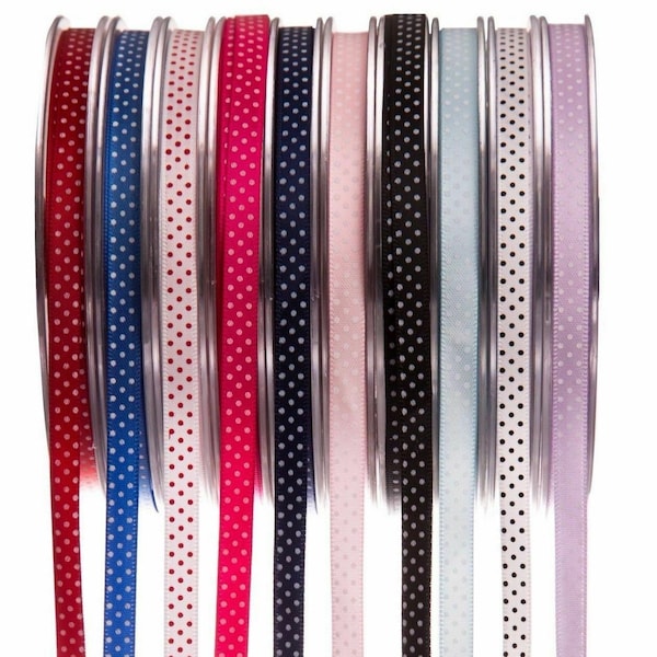 7mm 25 Metre Full Reel  Polka Dot/Spotty Satin Ribbon