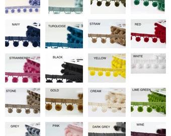 Pom Pom Trim , Premium Velvet Feel, 20 couleurs, balles de 15 mm, différentes longueurs