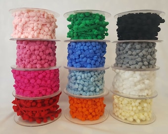 Pom Pom Trim , Premium Velvet Feel, 20 Colours, 5mm Balls, Various lengths