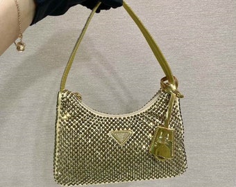 Authentic vintage bag,Prada hobo Flash drill Bags,Women Bags,Handbag, tote bag, shoulder bag, chain bag,Gift