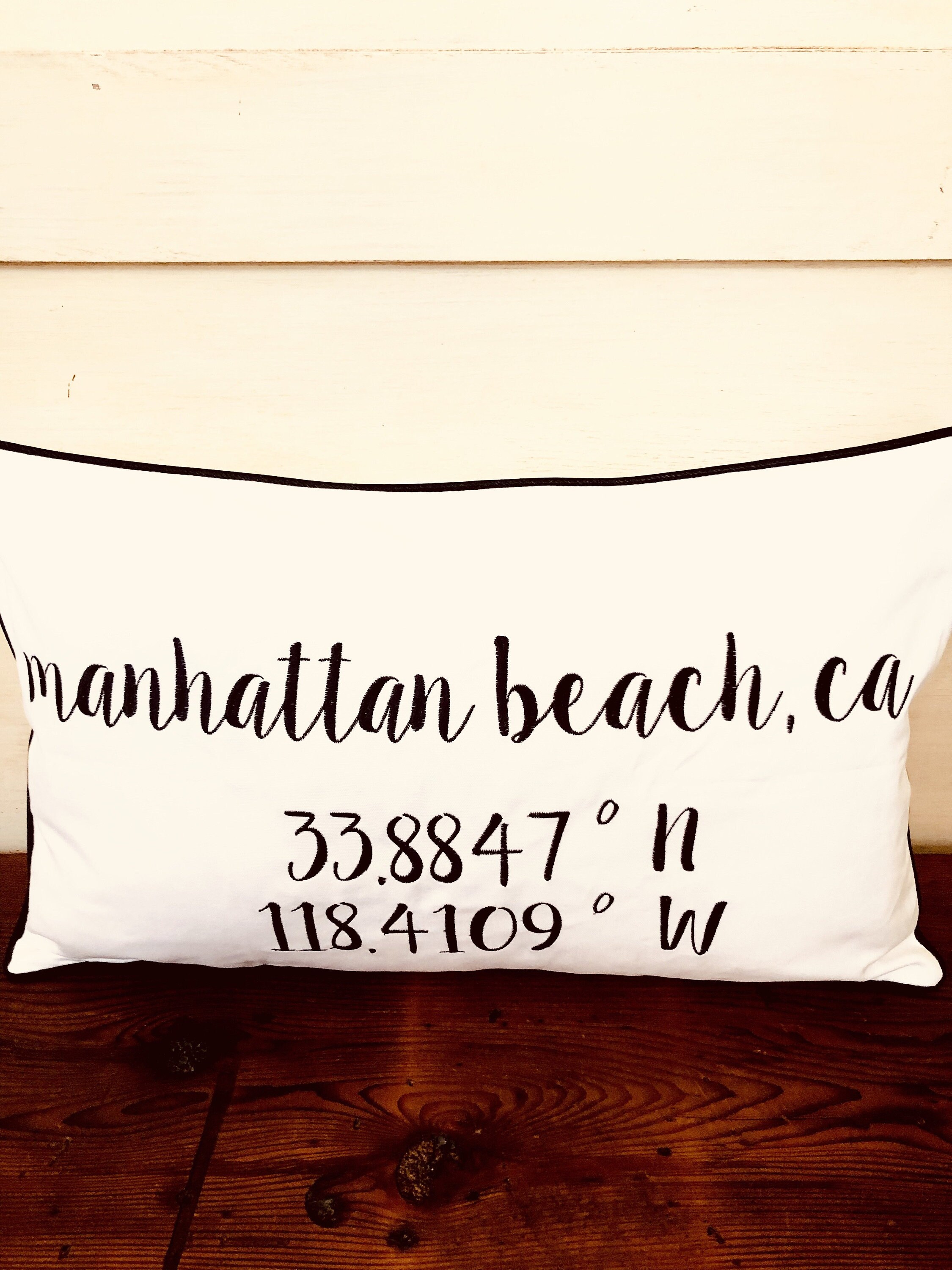 Manhattan Beach Longitude Latitude Lumbar Pillow Cover Free Etsy