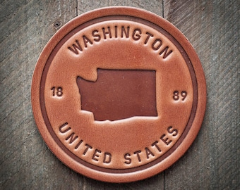 Washington State Silhouette Leather Coaster