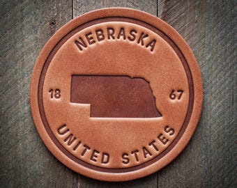 Nebraska State Silhouette Leather Coaster