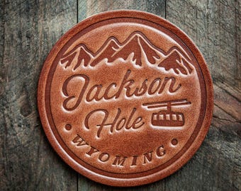 Jackson Hole Wyoming Leather Coaster