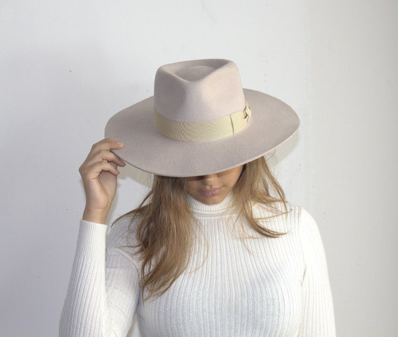 Cream wool fedora hat Outlet