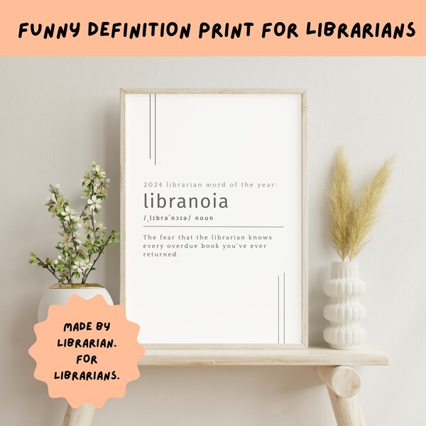 Libranoia Definition Poster, Word Meaning Poster, Library Decor, Library Wall Art, Funny Library, Printable Art