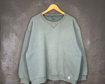 Vintage y2k Russell Athletic Sunfaded Blank Green Plain Boxy Crewneck