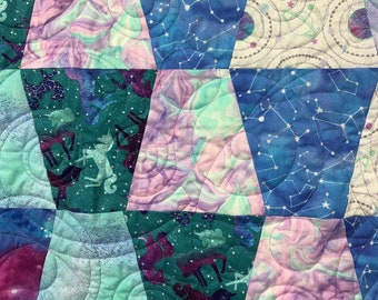 Unicorn Lap Quilt Kit, Pre Cut Lap Quilt, Throw Quilt Kit, Purple and Green Unicorn Lap Quilt Kit, Tumbler Quilt Kits from QuiltieSisterS