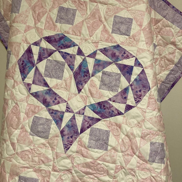 Pink and Purple Heart Quilt, Baby Girl Quilt Kit, Storm at Sea Quilt, Baby Quilt Kits, Cupcake Quilt from QuiltieSisterS