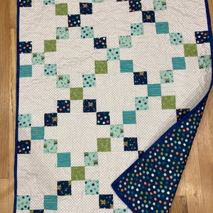 Baby boy classic Irish chain quilt kit. Patchwork quilt kit is pre-cut ready to sew from QuiltieSisterS image 2