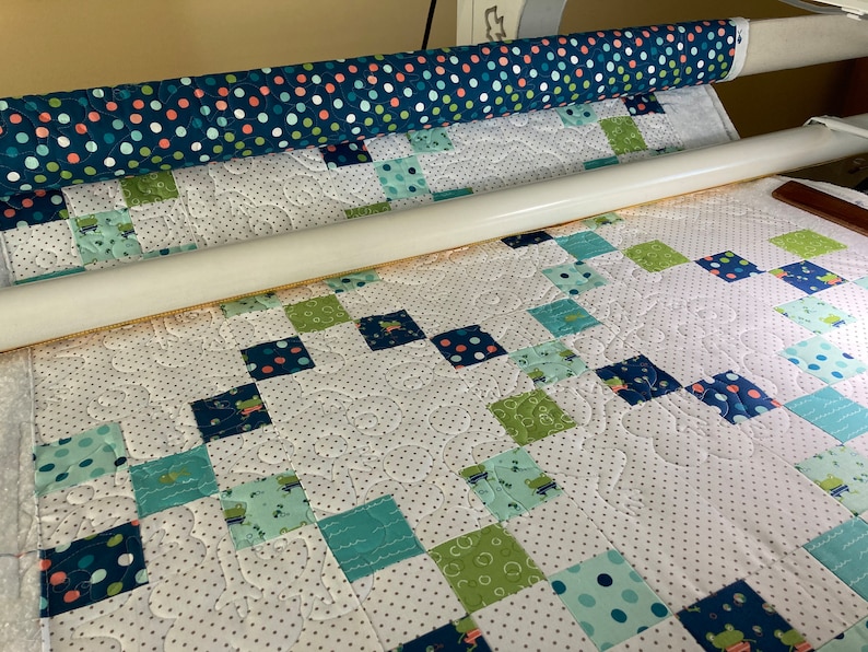 Baby boy classic Irish chain quilt kit. Patchwork quilt kit is pre-cut ready to sew from QuiltieSisterS image 10
