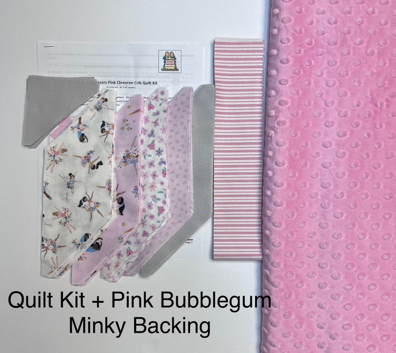Pink Baby Girl Quilt Kit from QuiltieSisterS. Tiny Dancer quilt kit, everything is pre-cut, ready for you to sew Kit+PinkMinkyBacking