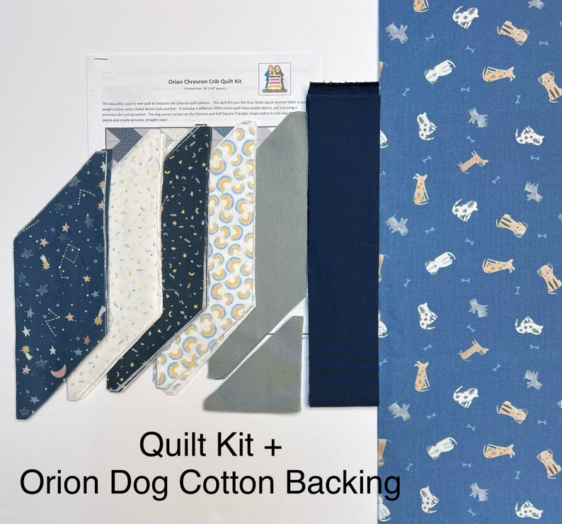 Orion Baby Boy Chevron Quilt Kit from QuiltieSisterS. Everything is pre-cut, ready for you to sew Kit+OrionDogCotton