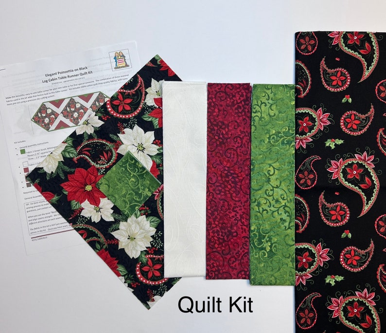 Kits de courtepointe de Noël, chemin de table poinsettia, kits de courtepointe prédécoupés pour débutants, kits de courtepointe chemin de table de Noël de QuiltieSisterS image 3