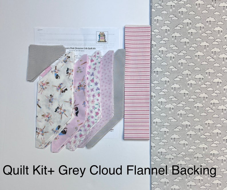 Pink Baby Girl Quilt Kit from QuiltieSisterS. Tiny Dancer quilt kit, everything is pre-cut, ready for you to sew Kit+GreyCloudBacking