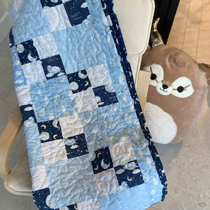 QuiltieSisterS Baby Boy Quilt Kit, pre cut easy and quick to sew four patch square with fabric and pattern