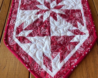 Red and White Hunter Star Table Runner Quilt Kit,  Valentine Table Runner Quilt Kit From QuiltieSisterS (size approximately 53 x 15.5")