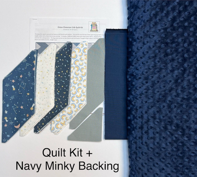Orion Baby Boy Chevron Quilt Kit from QuiltieSisterS. Everything is pre-cut, ready for you to sew Kit+NavyMinky