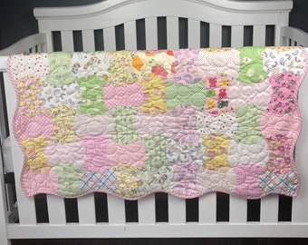 Baby Girl Quilt Kit, Baby Quilt Kits, Scrappy Apple Core Baby Girl Quilt Kits from QuiltieSisterS.  Pre-cut ready for you to start sewing!