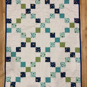 Baby boy classic Irish chain quilt kit. Patchwork quilt kit is pre-cut ready to sew from QuiltieSisterS image 1