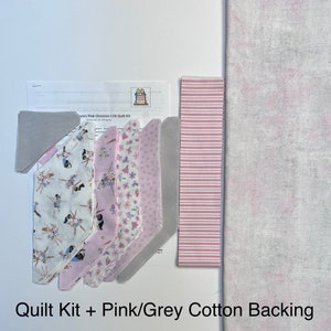 Pink Baby Girl Quilt Kit from QuiltieSisterS. Tiny Dancer quilt kit, everything is pre-cut, ready for you to sew Kit+Pink/GreyCotBack